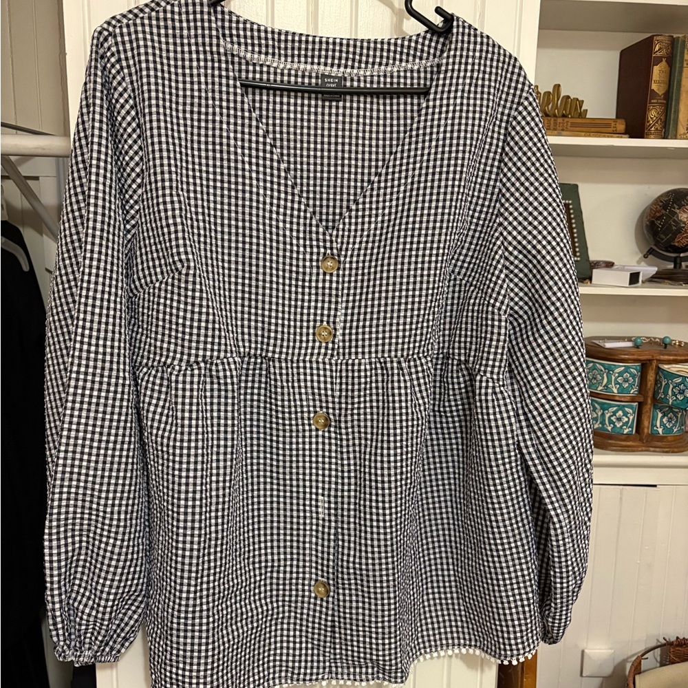 Black and White Gingham Women's Top